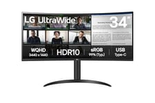 LG UltraWide™ 34WR55QK-B Ecran PC Ultra Large 34" - Dalle VA résolution QHD (3440 x 1440), 5ms GtG 100Hz, HDR 10, sRGB 90% (CIE1931), inclinable, réglable en Hauteur, Mode Portrait