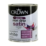 Crown PURE BRILLIANT WHITE Paint Non Drip Satin Interior Wood Metal 750ml uk