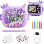 Appareil Photo Instantané Enfants, 2,4"" Écran Appareils Photos Numériques pour Enfants avec Carte 32GB et Papier Photo Imprimé, Stylos Colorés, Caméra Jouets Cadeau pour Garçons Filles 3-12 Ans