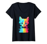 Womens Technicolor Kitten - Cat Lover V-Neck T-Shirt