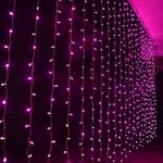 Rideau cascade lumie'res de Noel Wisdom avec 600 led roses et cable transparent 6x3 m avec 8 jeux de lumie're IP44 pour une utilisation inte'rieure