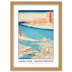 Sumida River, Snowy Morning Musashi Province Utagawa Hiroshige Japan Woodblock Classic Collection Artwork Framed Wall Art Print A4