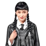 RUBIE'S Accessoire pour Déguisement Adulte MERCREDI Officiel - Perruque Noire - Mercredi Addams - Taille Unique - Série Wednesday - Pour Costume Halloween, Accessoire FemmesPerruque Mercredi Addams