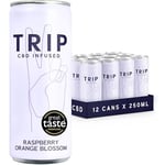 TRIP CBD Drink, Sparkling Raspberry Orange Blossom, 25mg CBD Fizzy Drink, Low Calorie, Vegan, Stress & Anxiety Relief (Pack of 12 x 250ml)