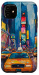 Coque pour iPhone 11 Colorful Times Square Taxi Art Vibrant NYC Night Cityscape