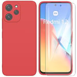 ARRYNN Coque pour Xiaomi Redmi 12 4G / 5G (6.79") + Film Protection écran en Verre trempé,Housse Ultra Premium TPU Silicone Liquide Flexible pour Xiaomi Redmi 12 4G / 5G - Rouge