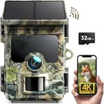 WOLFANG Caméra de Chasse Solaire 4K 30fps 46MP WiFi Bluetooth Camera Chasse avec Carte Micro SD U3 32GB Vision Nocturne IP66 Étanche pour la Surveillance de la Faune et la Sécurité à Intérieure