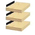 eSituro Étagère Murale, Lot de 3,Étagère Flottante, Tablette Murale, Décoration Murale, Étagère Rangement en Bois Massif, Support Invisible, 30x19x3,5cm