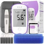 Blood Glucose Test Kit for Diabetes: AILE Blood Sugar monitor testing Kits Diabetics Meter For Home Use Test Strips x 50 and Low Pain Lancing Devices x 50 Testing Monitoring 5 Seconds Accurate Machine