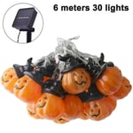 Halloween-dekor pumpa ljusslinga, solcellslinga, 6 m 30 LED utomhus dekorationsljus för uteplats, trädgård, grind, gård, Halloween-juldekoration