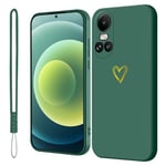 Coque pour Oppo Reno 10 5G / Oppo Reno 10 Pro 5G, Étui Housse Protection Silicone Motif Coeur d'amour avec Cordon, Cover Antichoc Souple TPU Case, Vert