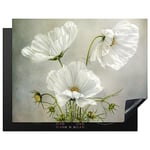 KitchenYeah© Protection Plaque Induction 77x59 cm Protege Deco Cuisine Cache Protège De Cuisson Accessoire Fleurs - Nature morte - Coquelicot - Blanc - Botanique