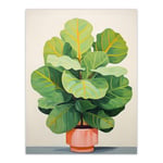 Full Bodied Fiddle Leaf Fig Watercolour Painting Pastel Colour Green Pink Large Potted Plant Unframed Wall Art Print Poster Home Decor Premium