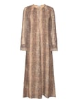 Printed Light Crepe Ls Maxi Dress Beige Ganni