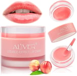 Lip Sleep Mask with Collagen Peptide, Peach Lip Scrub Overnight Moisturizer for