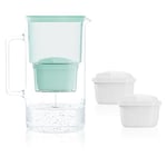 Wessper Carafe Filtrante en Verre avec deux Filtres pour Carafes, Compatibles avec Brita Maxtra, Brita Maxtra+, Grande capacité 2,5l, Kit Carafe + 2 cartouches- Menthe