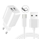 Snabbladdning 2xUSB Väggadapter + USB-C Kabel, Samsung, Android Vit