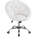 Yaheetech Chaise de Bureau en Similicuir Fauteuil Ergonomique avec Dossier Arrondi Fauteuil de Coiffeuse Réglable en Hauteur Pivotante Chaise pour Salon, Chambre Charge 136kg Blanc