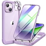 Miracase Compatible with iPhone 14 Plus Case 6.7 inch, Built-in Glass Screen Protector + Camera Lens Protector, 2023 Upgrade Full Body Rubber Bumper Clear Back Case Cover (Light Purple)