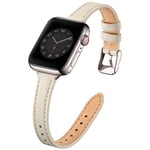 Leather Strap Compatible with Apple Watch Straps 42mm(Series 10) 41mm 40mm 38mm,Genuine Slim&Thin Leather Replacement Band for Apple Watch Series 10 9 8 7 6 5 4 3 2 1/SE(Lvory white&Starlight)