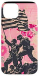 Coque pour iPhone 15 Plus Rose Pop Art Floral Iwo Jima Drapeau Américain Levage