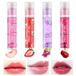 AOOWU 4 Pcs Hydrating Lip Oil Set, Fruit-Flavored Plumping Lip Oil For Dry Lip, Long Lasting Lip Glow Balm Lip Care, Transparent Moisturizing No-Sticky Lip Gloss(Peaches, Strawberry, Grape, Cherry)