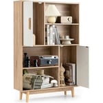 Bibliotheque Meuble de Rangement a 4 Niveaux avec 4 Etageres Ouvertes et 2 Cabinets de Porte, Meuble de Rangement pour Salon, Cuisine Etude, Charge