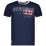 Geographical Norway JISLAND Men - Tee Shirt Coton Homme - T Shirts Classique Logo Imprimé - Vêtement Corps Manches Courtes - Col Rond Coupe Régulière Décontracté Bleu Marine L