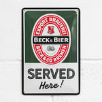 Beck's Beer Served Here 30cm Metal Wall Sign Man Cave Home Decor Plaque Art Gift