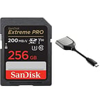 SanDisk Extreme PRO 256GB UHS-I SDXC card + RescuePRO Deluxe with the SanDisk USB Type-C Reader for SD UHS-I and UHS-II Cards