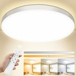 OUILA Plafonnier LED Dimmable, 24W 3000K-6500K Plafonnier Salle de Bain avec Télécommande, 2000LM IP44 Lampe Plafond, Luminaire Plafonnier Applicable à Salle de Bain, Chambre, Cuisine, Salon, Balcon