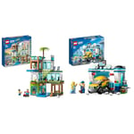 LEGO City Apartment Building, Modular Construction Set with Combinable Rooms, Shop & City Carwash with Toy Car for 6+ Years Old Kids, Boys, Girls, Set with Spinnable Washer Brushes