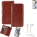 CASE FOR OnePlus 7 BROWN + EARPHONES FAUX LEATHER PROTECTION WALLET BOOK FLIP MA