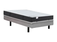 Lit électrique de relaxation déco + matelas ressorts ensachés et mémoire de forme - 90 x 200 cm - Tissu - Gris - RIZALI de DREAMEA