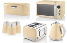 Swan Retro Cream Jug Kettle 4 Slice Toaster Microwave Bread Bin & Canisters Set