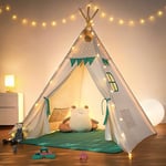 besrey Tipi Enfant avec lumière Tapis & fixateur, Cabane Tente tipi Enfant, Grande Tente Pliante pour Bebe, Maison Petit garçon Fille (Vert et Blanc)