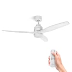 UFESA CFNP Ventilateur de Plafond avec Lumière, 40W, 6 Vitesses, Silencieux, 3 Pales en bois Naturel 132cm, Fonction été - hiver, Minuterie 8h, 3 Niveaux de Lumière, Télécommande, Blanc