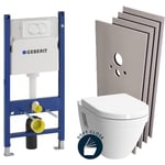 Geberit - Pack wc Bati-support + Cuvette suspendue Vitra S50 + Abattant frein de chute + Plaque blanche + Set d'habillage S50Geb3-