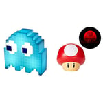 Pac-Man Ghost Light with Color Phasing Modes, Colors Change to Music, USB Powered & Super Mario Bros Toad Mushroom Light with Sound, Collectable Light Up Figure, Multi-Colour