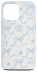 Coque pour iPhone 13 Pro Max Esthétique Bleu Clair Nœud Coquette Fleur & Lapin Cute Girl