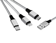 MUTTO Câble de charge USB universel 3 en 1 Micro USB/USB-C/Lightning pour Apple compatible avec iPhone série 11&12/X/XS/XR/8/8 Plus/7/7 Plus et Android, Samsung, Huawei, Kindle, Xiaomi