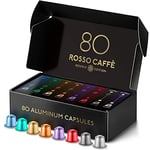 ROSSO CAFFÈ - 'Édition de Réserve' 80 Capsules de Café Compatibles Nespresso - 8 Variétés - Aluminium et Recyclable