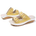 YCKZZR Beach Ladies Summer Platform Casual Female Flip Flops Womens Flat Slide Sandals with Arch Support 2 Strap Adjustable Buckle Slip on Slides Shoes Non Slip Rubber Sole,Yellow,35