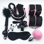 AUCUNE Sexe menottes collier fouet Gag mamelon pinces BDSM Bondage corde érotique adulte jouets sexuels pour femme Co*VV1696