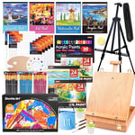 Shuttle Art 168PCS Kit Peinture, Coffret Peinture Acrylique de Luxe avec Chevalet en Aluminium et en Bois, 102 Peintures Mixtes,Toile,Bloc,Pinceaux, Kit Peinture Complet pour Artistes,Adultes,Enfants