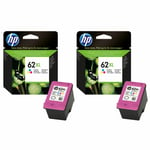 2x HP 62XL Colour High Capacity Original Ink Cartridges For ENVY 5544 Printer