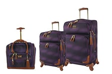 steve madden Designer Luggage Collection- 3 Piece Softside Expandable Lightweight Spinner Suitcases- Travel Set includes Under Seat Bag, 20-Inch Carry on & 28-Inch Checked Suitcase, Shadow Purple, One