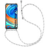 Fodral för Redmi Note 9 Pro (6,67") TPU-skydd Förstärkta hörn Anti-repor Stötsäker Flexibel med halsband Lanyard Vit Transparent-Vit