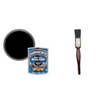 Hammerite Direct to Rust Metal Paint - Smooth Black Finish 750ML & Fit For The Job 1 inch All Purpose Mixed Bristle Paint Brush for a Smooth Finish Painting