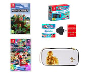 NINTENDO Switch Neon Red & Blue, Sports, Mario Kart 8 Deluxe, Minecraft, Princess Zelda Case & Nintendo Switch Online 12 Month Membership Bundle, Red,Blue